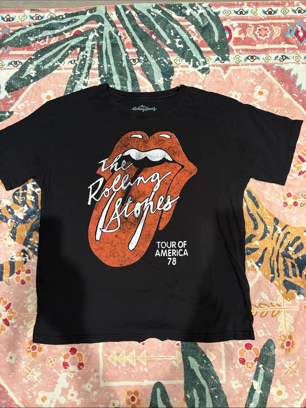 the Rolling Stones Black Tee with Red Tongue Graphic